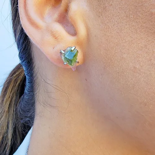 Miniatura 26 de Natural raw gemstone stud earrings with white gold over 925 sterling silver, 6 to 7mm rough genuine quality birthstone gift for her, Uniquelan