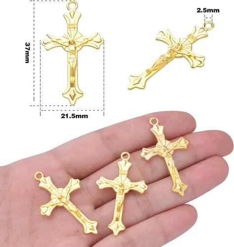 Miniatura 3 de BronaGrand 50pcs Alloy Cross Charms Pendants Jewelry Rosary Cross Charms for DIY Bracelet Necklace Jewelry Making Findings,37×22mm Dorado