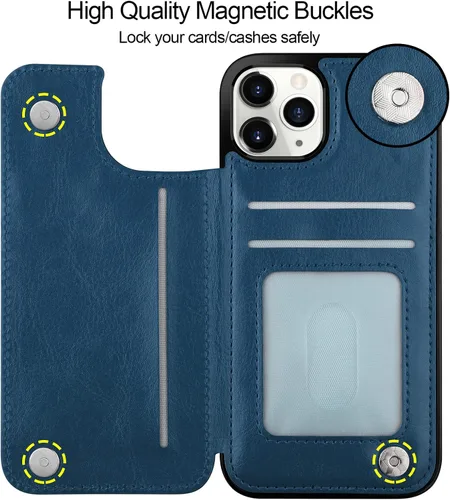 Miniatura 4 de HianDier Funda para iPhone 11 Pro con tarjetero para mujeres y hombres, funda protectora de piel sintética con función atril, cierre magnético, a