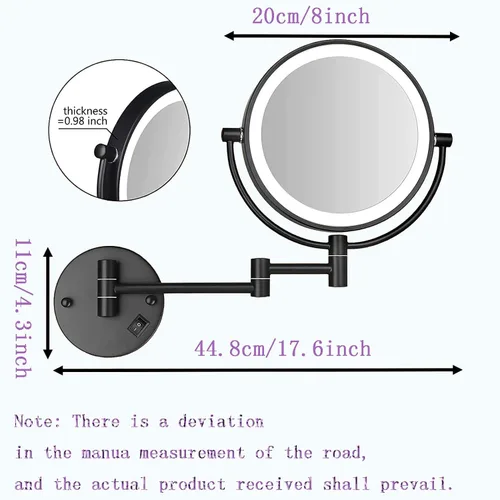 Miniatura 5 de Espejo de Maquillaje Montado en la Pared, Espejo de Tocador, 1X/10X Aumento Espejo CosméTico, 8 Pulgad Espejo de Maquillaje, RotacióN de 360° Negro