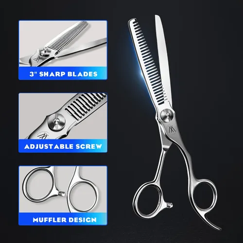 Miniatura 3 de Sirabe Tijeras profesionales para adelgazar el cabello, cuchillas extremadamente afiladas de 6.5 pulgadas para adelgazar el cabello con estuche