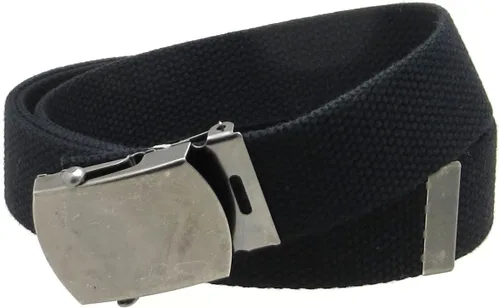 Miniatura 3 de Cinturón de tela de lona estilo militar hebilla de plata antigua/punta color sólido 54" de largo