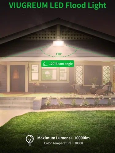 Miniatura 6 de Viugreum Luz de inundación LED de 100 W, 8000 lúmenes, 3000 K, blanco cálido, reflector delgado para exteriores, luces de seguridad impermeables