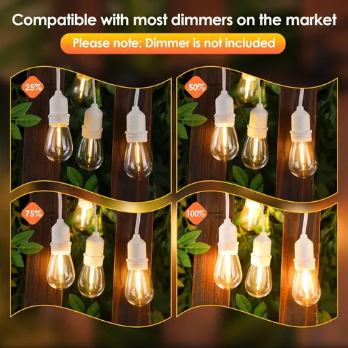 Miniatura 2 de Mlambert Luces de Cadena para Exteriores de Cable Blanco de 96 Pies con 30+3 Bombillas LED de Plástico, Regulables Impermeables Irrompibles