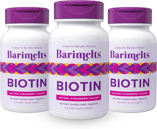 Miniatura 10 de Vitaminas BariMelts Biotin, sin azúcar, naturales, sabor fresa, en cápsulas masticables de absorción rápida, 90
