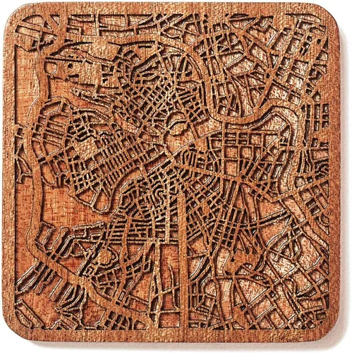 Miniatura 119 de Posavasos Amsterdam Map by O3 Design Studio, 1 pieza, posavasos de madera Sapele con mapa de la ciudad, hecho a mano, varias ciudades opcionales