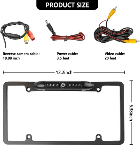 Miniatura 2 de Cámara de respaldo para matrícula, cámara de visión trasera de noche HD con 8 LED, cámara de visión trasera para auto de 170° de ángulo amplio