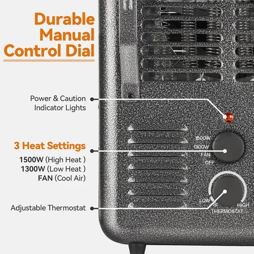 Miniatura 2 de Calentador de espacio Shinic, calentador de 1500W para lechería con termostato, carcasa metálica duradera que se mantiene fresca, protección contra