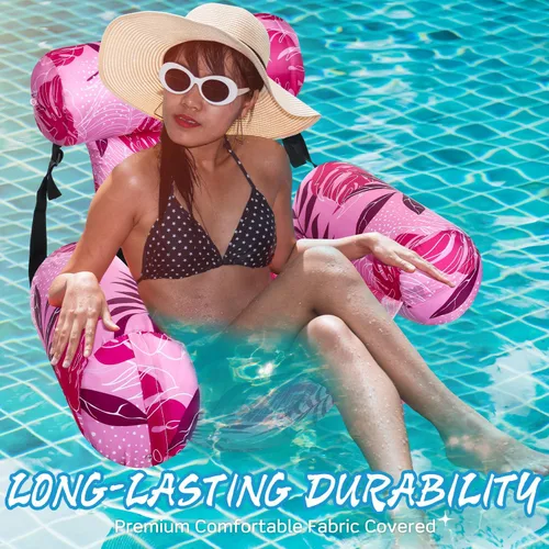 Miniatura 6 de Paquete de 3 flotadores inflables para piscina, sillas flotantes para adultos, hamaca ajustable, silla flotante de agua, natación, patrón de plantas