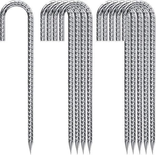 Estacas de Armadura en Forma de J de 12 Pulgadas, Estacas para Suelo para Tienda de Campaña de Servicio Pesado, Paquete de 10, Metal Recubierto