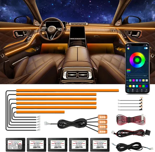 Miniatura 7 de Luces de acrílico para interiores de automóvil, accesorios de automóvil, tira de luces LED 10 en 1 con control de aplicación, 175 pulgadas, 593