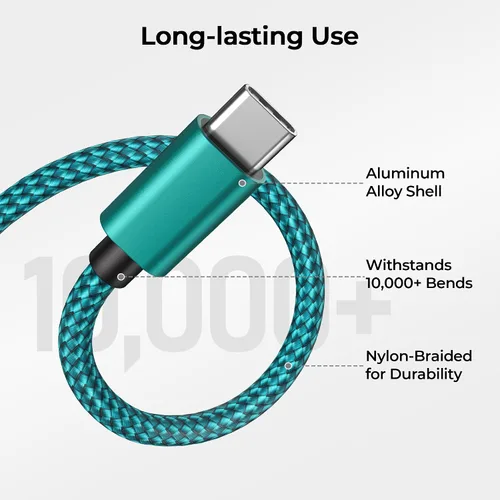 Miniatura 3 de Basesailor Paquete de 2 cables de carga USB tipo C de 6.6 pies, cable de alimentación de nailon para Samsung Galaxy S10 S23 S20 S21 S22, Moto Z3 Z4