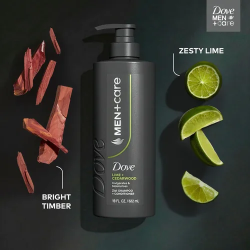 Miniatura 3 de DOVE MEN + CARE Champú 1 unidad de lima y cedro para cabello real que potencia la fuerza del cabello, con resultados vigorizantes e hidratantes, 18