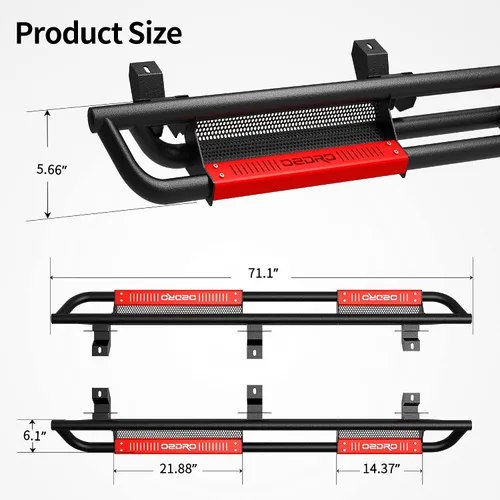 Miniatura 6 de oEdRo Estribos Totalmente de Acero con Placas de Escalón Pintables, Peldaños Laterales Atornillables Compatibles con Jeep Wrangler 4XE 2018-2026