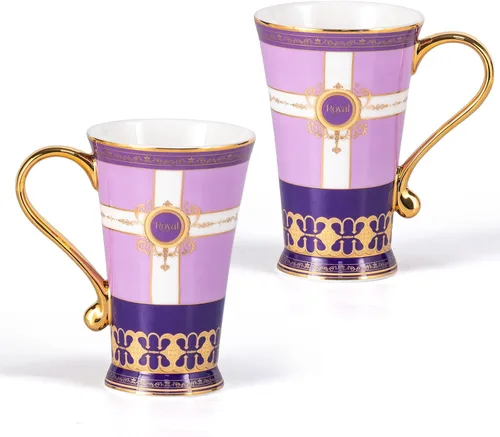 Miniatura 11 de KAMMAK Tazas de café de cerámica de 18 onzas de alto, juego de 2 tazas de té grandes con asa, tazas de té vintage, taza de capuchino para latte