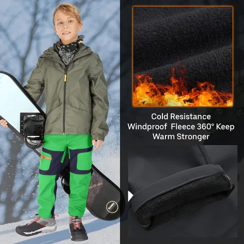 Miniatura 71 de linlon Pantalones impermeables para la nieve para niños y niños, forro polar lind para senderismo, softshell, cálidos, con aislamiento térmico