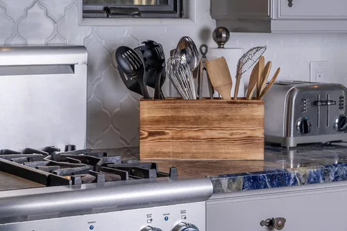 Miniatura 7 de Organizador de utensilios de madera para mostrador, organizador grande de utensilios de madera para encimera, almacenamiento de herramientas