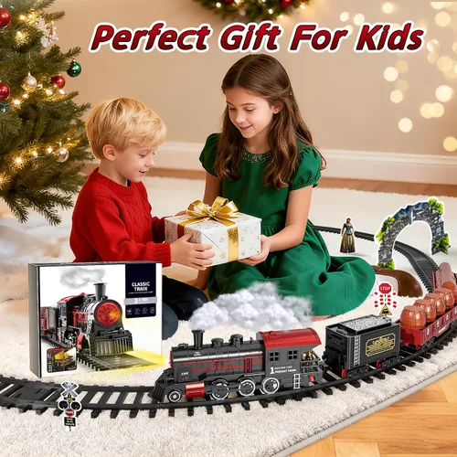 Miniatura 7 de Tren de Navidad, juego de tren para niños de 4 a 8 años, juegos de tren de Navidad para alrededor del árbol, juguetes eléctricos con humo, luces