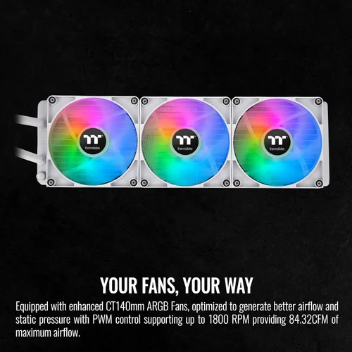 Miniatura 3 de Thermaltake TH420 ARGB Sync All-in-One Liquid Cooler Edición Nieve, AMD(AM5/AM4) Intel(LGA 1700/1200), Radiador de Alta Eficiencia de 420mm, Blanco