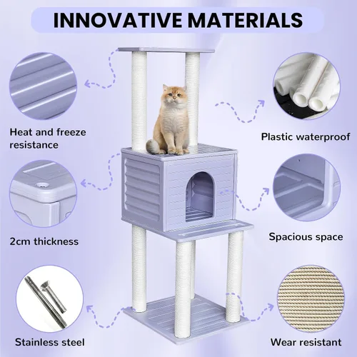 Miniatura 2 de Torre de árbol para gatos de 61.5 pulgadas para interiores y exteriores, casa para gatos al aire libre, condominio grande resistente a la intemperie