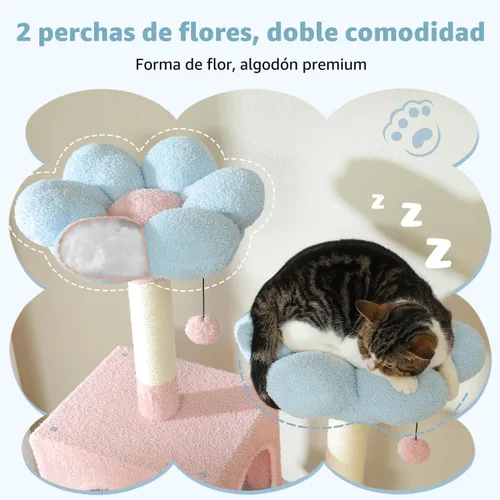 Miniatura 2 de PAWZ Road Árbol de flores para gatos, torre grande para gatos de 72 pulgadas con hamaca de marco de acero y 7 postes rascadores, árbol alto para Azul