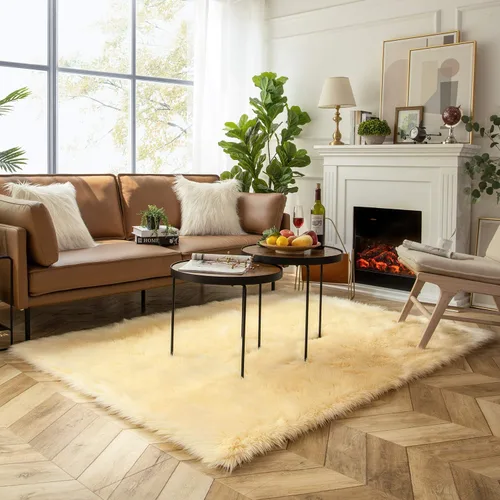 Miniatura 127 de Ashler Home Deco - Tapete de pelo sintético de oveja, mullido, suave, de 2 x 3 pies, lavable a máquina, dormitorio, habitación de los niños, sala