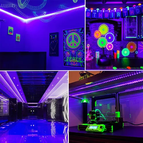 Miniatura 6 de TigQiang Tira de luz negra, kit de tira de luz LED flexible de 66 pies, 1200 cuentas de lámpara, luz negra de 12 V, no impermeable para fiestas