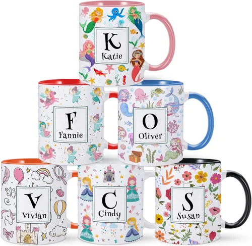 Miniatura 13 de Taza de Navidad personalizada para niños, taza de café con nombre personalizado de muñeco de nieve para niñas y niños, taza de chocolate caliente