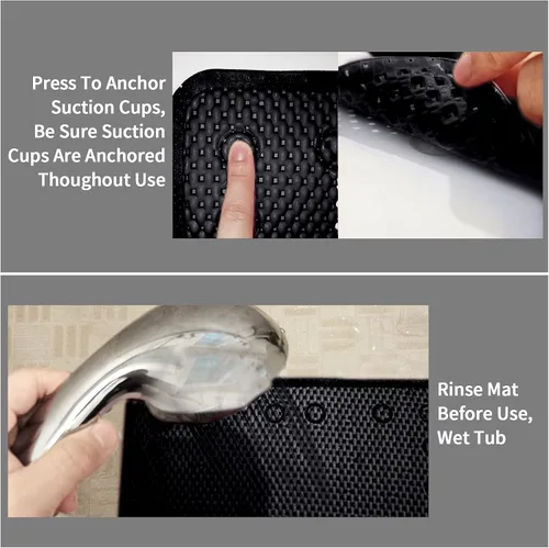 Miniatura 3 de Tapete para ducha y baño, antideslizante, lavable a máquina y extra grande, tapetes para bañera con agujeros de drenaje y ventosas, tapetes de Negro
