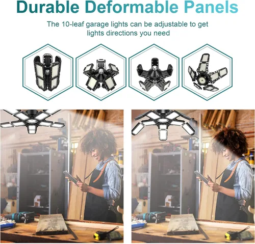 Miniatura 4 de Nexillumi - Paquete de 2 lámparas LED de garaje de 180 W, 36000 lm, luces LED de techo para garaje con base media E26/E27, 6000 K de iluminación