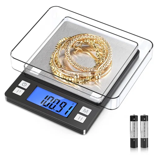 BOMATA Báscula de joyería de alta precisión de 0.00 oz, báscula digital de 35.27 oz con función de sujeción, tara y conteo, diseño pequeño y