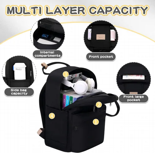 Miniatura 3 de GAXOS Bonita mochila para la escuela, mochila estética, para mujeres y niñas, bolsa negra para libros estilo coreano