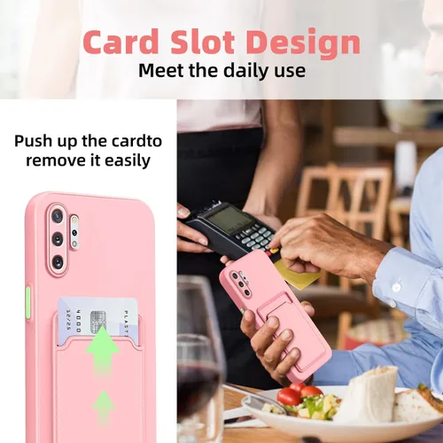 Miniatura 8 de Funda para Galaxy Note 10 Plus con ranura para tarjetero, TPU suave, resistente a los arañazos, funda delgada con ranura para tarjetas, color rosa