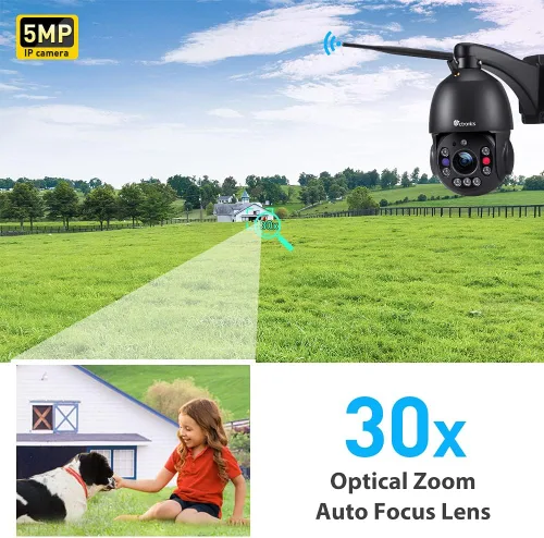 Miniatura 3 de Ctronics Cámara de seguridad con zoom óptico de 5MP 30X WiFi para exteriores, cámaras de vigilancia WiFi de 2.4/5Ghz con crucero y zoom automático