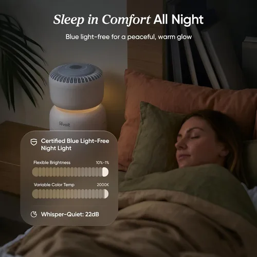 Miniatura 5 de LEVOIT - Purificador de aire para dormitorio del hogar con filtro HEPA, máquina de sonido de ruido blanco y luz nocturna libre de luz azul para un