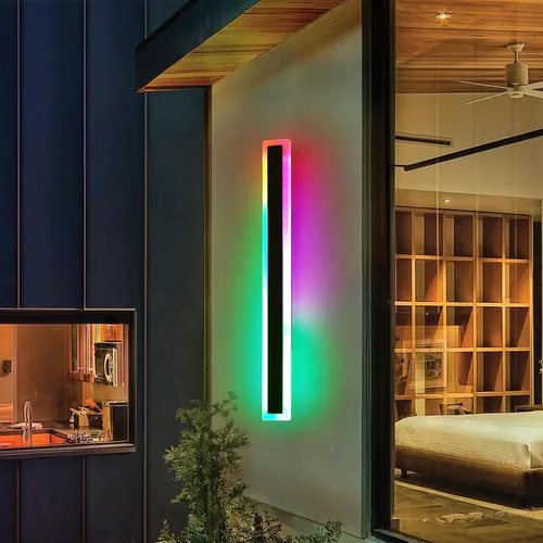 Miniatura 103 de Luz de pared exterior moderna de 47 pulgadas, accesorios de iluminación exterior de acrílico negro de 3000K, montaje en pared, luces de porche