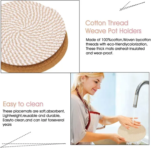 Miniatura 3 de Billbotk Salvamanteles para ollas y sartenes calientes, 6 remaches bohemios para platos calientes, soportes para ollas para cocina, almohadillas