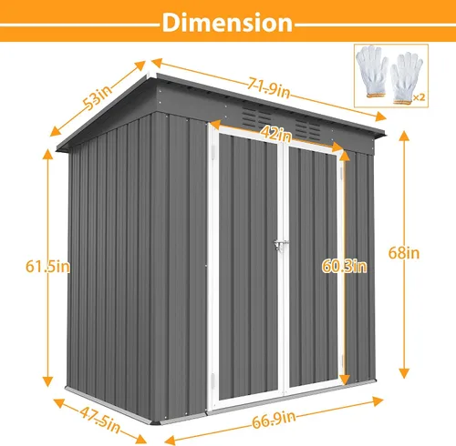 Miniatura 4 de Thanaddo Cobertizo de almacenamiento de metal para exteriores de 4x6 pies, cobertizo de herramientas de acero para utilidades con puertas dobles