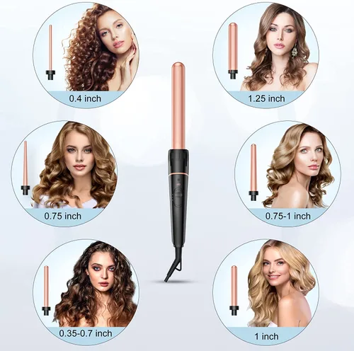 Miniatura 2 de BESTOPE PRO - Juego de varita rizadora de barril largo, juego de varita rizadora 6 en 1 con barril de cerámica para cabello largo/mediano, rizador