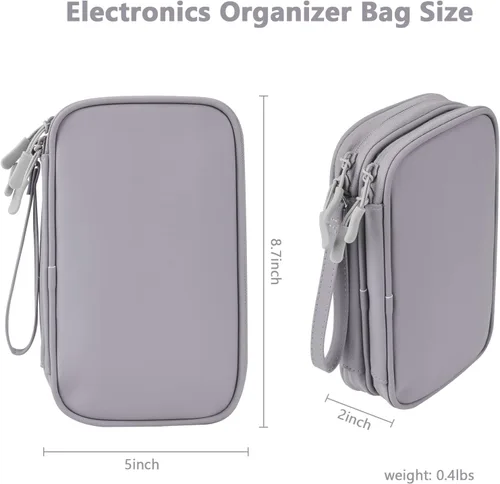 Miniatura 2 de Organizador de viaje electrónico, bolsa de accesorios tecnológicos para cables/cargador y cables (gris, PU-M)