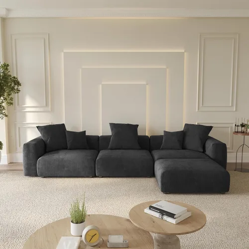 Miniatura 11 de WJShome Cloud Couch Sofá Seccional Modular, Sofá en Forma de L de 102 pulgadas con Otomana, Sofá de Pana Beige de 3 Asientos, Sofá Seccional