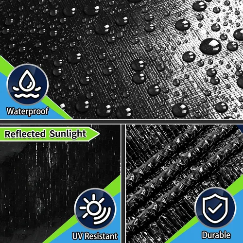Miniatura 5 de Lonas negras resistentes e impermeables de 4x6, 12 mil de grosor, alta durabilidad, resistentes a rasgaduras y roturas con ojales de metal cada 20