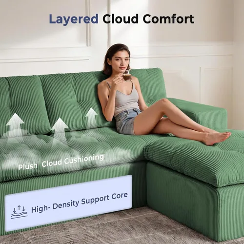Miniatura 3 de Sofá Seccional Cloud Sin Estructura con Otomana, Sofá Modular en Forma de L con Cojín de Capas, Sofás Cómodos y Esponjosos para Sala de Estar, Sin