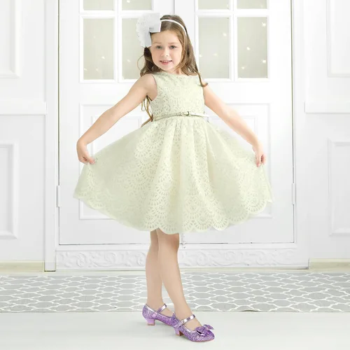 Miniatura 166 de PANDANINJIA Vestido de jada para niñas y niños pequeños, zapatos de princesa Mary Jane con tacones con lazo para fiesta, boda, boda
