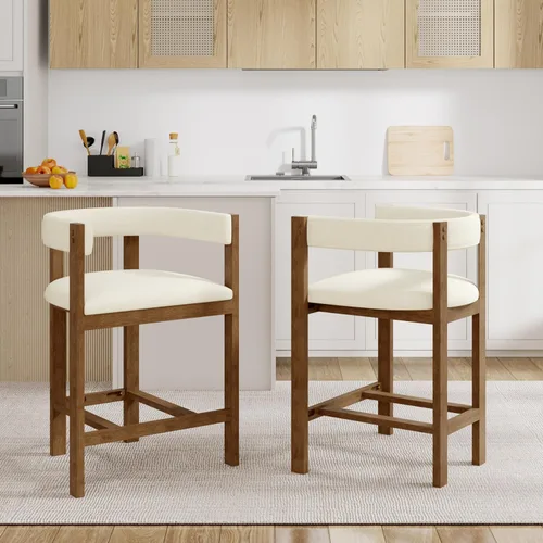 Miniatura 12 de Christopher Knight Home Rylan - Juego de 2 taburetes tapizados de tela moderna en forma de U para comedor, altura de encimera, taburete de madera