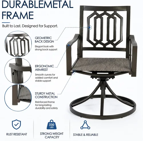 Miniatura 4 de Kozyard Paquete de 2 sillas giratorias de metal clásicas modernas para exteriores, patio, comedor, sillas mecedoras para patio trasero, patio o sala