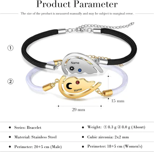 Miniatura 5 de Jewelstruck Pulseras para parejas para él y ella, pulseras personalizadas a juego para parejas, novio y novia, cumpleaños, aniversario, Navidad