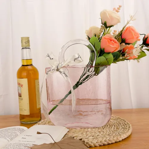 Miniatura 5 de Florero de vidrio engrosado en forma de bolso para conjunto de regalo con flores
