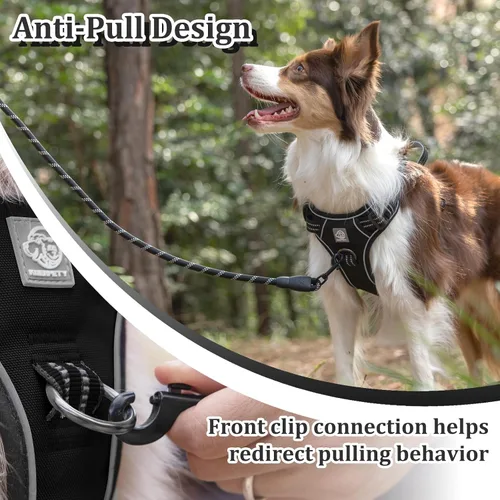 Miniatura 7 de Arnés de chaleco para perros - Acolchado ajustable reflectante con diseño fácil de poner y accesorio de correa (S, negro)