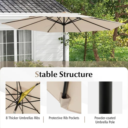 Miniatura 8 de Tangkula Sombrilla de 10 pies para patio al aire libre, sombrilla de mesa de mercado al aire libre con botón de inclinación, manivela y 8 varillas